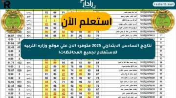 نتائج السادس الابتدائي 2025 متوفرة الآن على موقع وزارة التربية للاستعلام لجميع المحافظات!